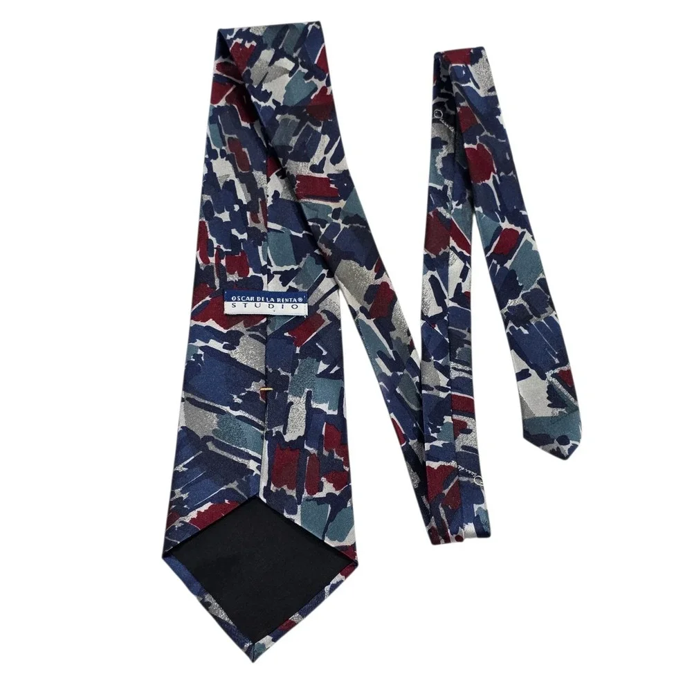 OSCAR DE LA‎ RENTA STUDIO Abstract Pattern Silk Necktie Blue Red Men's Fashion